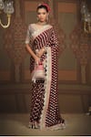 Buy_SHIKHAR SHARMA_Maroon Saree Embellished Gota V Neck Lace Border With Embroidered Blouse _at_Aza_Fashions