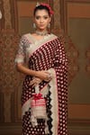 Buy_SHIKHAR SHARMA_Maroon Saree Embellished Gota V Neck Lace Border With Embroidered Blouse _Online_at_Aza_Fashions