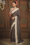 Buy_SHIKHAR SHARMA_Brown Saree Embellished Gota V Neck Lace Border With Work Blouse _at_Aza_Fashions