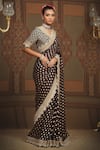 SHIKHAR SHARMA_Brown Saree Embellished Gota V Neck Lace Border With Work Blouse _Online_at_Aza_Fashions