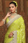 Buy_SHIKHAR SHARMA_Green Saree Embellished Gota V Neck Chanderi Floral Jaal Pattern With Blouse _Online_at_Aza_Fashions