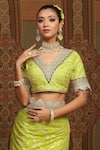 Shop_SHIKHAR SHARMA_Green Saree Embellished Gota V Neck Chanderi Floral Jaal Pattern With Blouse _Online_at_Aza_Fashions