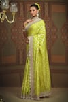 SHIKHAR SHARMA_Green Saree Embellished Gota V Neck Chanderi Floral Jaal Pattern With Blouse _at_Aza_Fashions