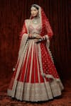 Buy_SHIKHAR SHARMA_Red Lehenga And Blouse Silk Chanderi Embroidery Gota Leaf Surkh Bridal Set _at_Aza_Fashions