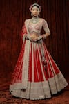 Buy_SHIKHAR SHARMA_Red Lehenga And Blouse Silk Chanderi Embroidery Gota Leaf Surkh Bridal Set 