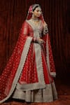 Buy_SHIKHAR SHARMA_Red Lehenga And Blouse Silk Chanderi Embroidery Rose Stripe Pattern Bridal Set _at_Aza_Fashions