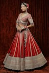 SHIKHAR SHARMA_Red Lehenga And Blouse Silk Chanderi Embroidery Rose Stripe Pattern Bridal Set _Online_at_Aza_Fashions