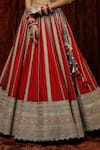 Buy_SHIKHAR SHARMA_Red Lehenga And Blouse Silk Chanderi Embroidery Rose Stripe Pattern Bridal Set _Online_at_Aza_Fashions