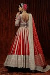 Shop_SHIKHAR SHARMA_Red Lehenga And Blouse Silk Chanderi Embroidery Rose Stripe Pattern Bridal Set _at_Aza_Fashions