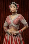 SHIKHAR SHARMA_Red Lehenga And Blouse Silk Chanderi Embroidery Rose Stripe Pattern Bridal Set _at_Aza_Fashions