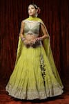 Buy_Shikhar Sharma_Green Lehenga Cotton Shimmer Chanderi Embroidery Gota Sweetheart Border Set _at_Aza_Fashions