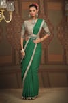 Buy_SHIKHAR SHARMA_Emerald Green Saree Georgette Embroidered Gota V Neck Badla With Blouse _at_Aza_Fashions