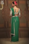 Shop_SHIKHAR SHARMA_Emerald Green Saree Georgette Embroidered Gota V Neck Badla With Blouse _at_Aza_Fashions