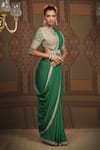 SHIKHAR SHARMA_Emerald Green Saree Georgette Embroidered Gota V Neck Badla With Blouse _Online_at_Aza_Fashions