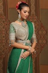 Buy_SHIKHAR SHARMA_Emerald Green Saree Georgette Embroidered Gota V Neck Badla With Blouse _Online_at_Aza_Fashions