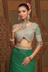 Shop_SHIKHAR SHARMA_Emerald Green Saree Georgette Embroidered Gota V Neck Badla With Blouse _Online_at_Aza_Fashions