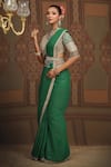 SHIKHAR SHARMA_Emerald Green Saree Georgette Embroidered Gota V Neck Badla With Blouse _at_Aza_Fashions