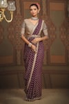 Buy_SHIKHAR SHARMA_Purple Saree Georgette Embroidered Gota V Neck Checkered Badla With Blouse _at_Aza_Fashions