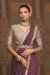 SHIKHAR SHARMA_Purple Saree Georgette Embroidered Gota V Neck Checkered Badla With Blouse _Online_at_Aza_Fashions