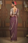 Shop_SHIKHAR SHARMA_Purple Saree Georgette Embroidered Gota V Neck Checkered Badla With Blouse _at_Aza_Fashions