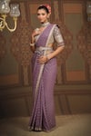 Buy_SHIKHAR SHARMA_Purple Saree Georgette Embroidered Gota V Neck Geometric Badla With Blouse _at_Aza_Fashions