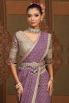 Buy_SHIKHAR SHARMA_Purple Saree Georgette Embroidered Gota V Neck Geometric Badla With Blouse _Online_at_Aza_Fashions