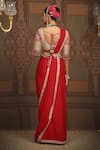 Shop_SHIKHAR SHARMA_Red Saree Pure Crepe Embroidered Gota V Neck Border Work With Blouse _at_Aza_Fashions