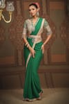 Buy_SHIKHAR SHARMA_Green Saree Pure Crepe Embroidered Gota V Neck Bordered With Blouse _at_Aza_Fashions