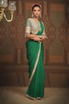 SHIKHAR SHARMA_Green Saree Pure Crepe Embroidered Gota V Neck Bordered With Blouse _Online_at_Aza_Fashions