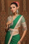 Buy_SHIKHAR SHARMA_Green Saree Pure Crepe Embroidered Gota V Neck Bordered With Blouse _Online_at_Aza_Fashions