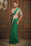 SHIKHAR SHARMA_Green Saree Pure Crepe Embroidered Gota V Neck Bordered With Blouse _at_Aza_Fashions