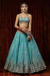 Buy_SHIKHAR SHARMA_Blue Lehenga Cotton Shimmer Chanderi Embroidery Gota Sweetheart Geometric Set _Online_at_Aza_Fashions