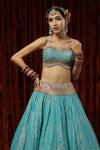 Shop_SHIKHAR SHARMA_Blue Lehenga Cotton Shimmer Chanderi Embroidery Gota Sweetheart Geometric Set _Online_at_Aza_Fashions