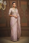 SHIKHAR SHARMA_Purple Sareesilk Organza Embroidered Gota V Neck Leheriya Saree With Blouse _Online_at_Aza_Fashions