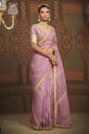 Buy_SHIKHAR SHARMA_Purple Sareesilk Organza Embroidered Leheriya Pattern Work Saree With Blouse _at_Aza_Fashions