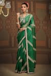 Buy_SHIKHAR SHARMA_Emerald Green Sareesilk Organza Embroidered Leheriya Work Saree With Blouse _at_Aza_Fashions