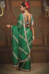 Shop_SHIKHAR SHARMA_Emerald Green Sareesilk Organza Embroidered Leheriya Work Saree With Blouse _at_Aza_Fashions