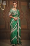 SHIKHAR SHARMA_Emerald Green Sareesilk Organza Embroidered Leheriya Work Saree With Blouse _Online_at_Aza_Fashions