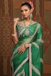 Buy_SHIKHAR SHARMA_Emerald Green Sareesilk Organza Embroidered Leheriya Work Saree With Blouse _Online_at_Aza_Fashions