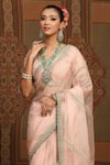 Buy_SHIKHAR SHARMA_Pink Sareesilk Organza Embroidered Leheriya Pattern Work Saree With Blouse _Online_at_Aza_Fashions