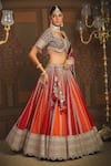 SHIKHAR SHARMA_Red Silk Chanderi Embroidery Gota Paan Neck Rajwadi Bridal Lehenga Set _Online_at_Aza_Fashions