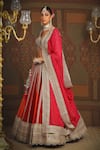 Buy_SHIKHAR SHARMA_Red Silk Chanderi Embroidery Gota Paan Neck Rajwadi Bridal Lehenga Set 