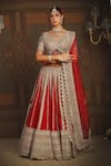 Buy_Shikhar Sharma_Red Silk, Net, Chanderi, Taffeta Embroidery, Ornate Bloom Bridal Lehenga Set _at_Aza_Fashions