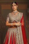 Shikhar Sharma_Red Silk, Net, Chanderi, Taffeta Embroidery, Ornate Bloom Bridal Lehenga Set _at_Aza_Fashions