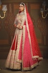 Shikhar Sharma_Red Net, Silk, Georgette, Chanderi Embroidery, Maharani Bridal Lehenga Set _Online_at_Aza_Fashions