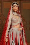 Shikhar Sharma_Red Net, Silk, Georgette, Chanderi Embroidery, Maharani Bridal Lehenga Set _at_Aza_Fashions