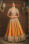 SHIKHAR SHARMA_Yellow Silk Chanderi Embroidery Gota V Neck Phulwari Bridal Lehenga Set _Online_at_Aza_Fashions