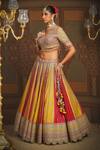 Shop_SHIKHAR SHARMA_Yellow Silk Chanderi Embroidery Gota V Neck Phulwari Bridal Lehenga Set _Online_at_Aza_Fashions
