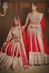 Shop_Shikhar Sharma_Red Silk, Georgette Gulbahar Badla And Dori Embroidered Bridal Lehenga Set _Online_at_Aza_Fashions