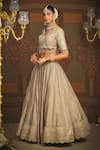 Shikhar Sharma_Gold Silk Chanderi Embroidery Gota Gardenia Badla And Dori Bridal Lehenga Set _Online_at_Aza_Fashions